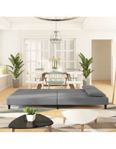 Divano Letto a 2 Posti con 2 Cuscini Grigio Chiaro in Velluto