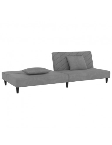Divano Letto a 2 Posti con 2 Cuscini Grigio Chiaro in Velluto