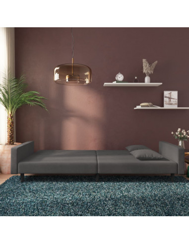 Divano Letto a 2 Posti con 2 Cuscini Grigio Scuro in Velluto