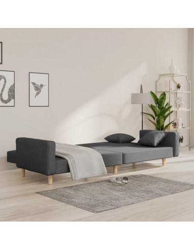 Divano Letto a 2 Posti con 2 Cuscini Grigio Chiaro in Tessuto