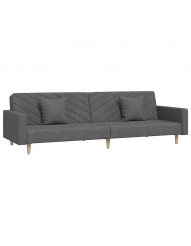 Divano Letto a 2 Posti con 2 Cuscini Grigio Scuro in Tessuto