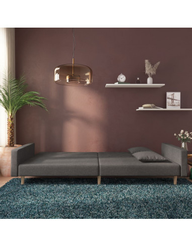 Divano Letto a 2 Posti con 2 Cuscini Grigio Scuro in Tessuto