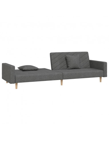 Divano Letto a 2 Posti con 2 Cuscini Grigio Scuro in Tessuto