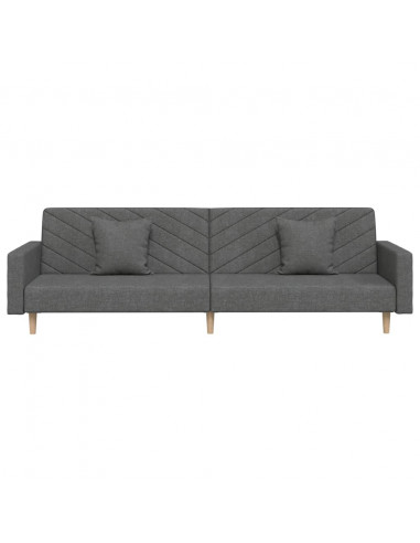 Divano Letto a 2 Posti con 2 Cuscini Grigio Scuro in Tessuto