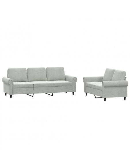 Set di Divani 2 pz con Cuscini Grigio Chiaro in Velluto