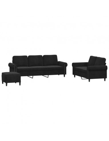 Set di Divani 3 pz con Cuscini Nero in Velluto