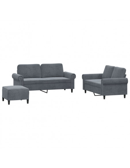 Set di Divani 3 pz con Cuscini Grigio Scuro in Velluto