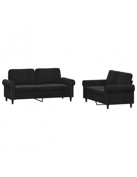 Set di Divani 2 pz con Cuscini Nero in Velluto