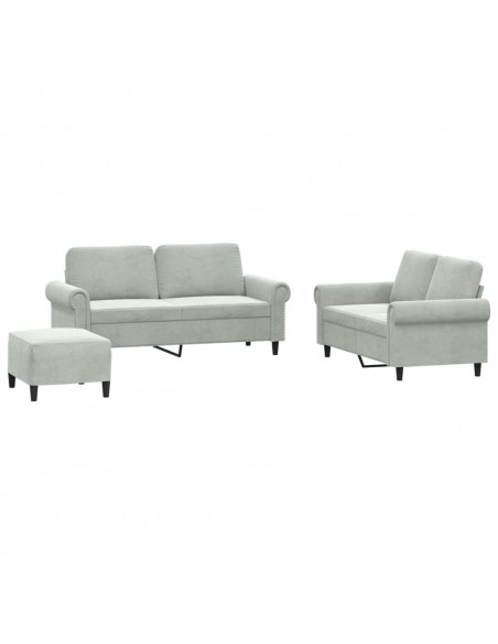 Set di Divani 3 pz con Cuscini Grigio Chiaro in Velluto