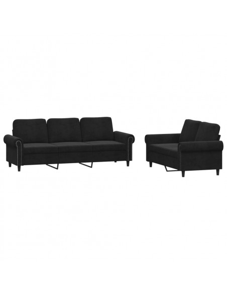 Set di Divani 2 pz con Cuscini Nero in Velluto