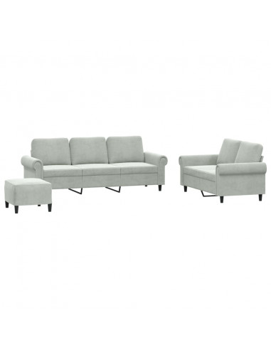 Set di Divani 3 pz con Cuscini Grigio Chiaro in Velluto