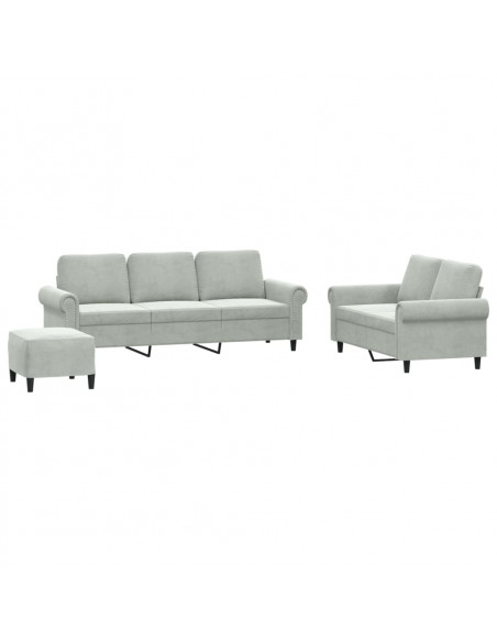 Set di Divani 3 pz con Cuscini Grigio Chiaro in Velluto