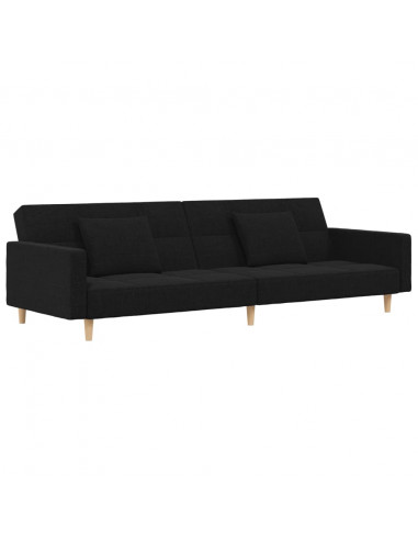 Divano Letto a 2 Posti con 2 Cuscini Nero in Tessuto