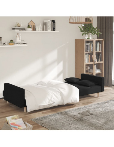 Divano Letto a 2 Posti con 2 Cuscini Nero in Tessuto