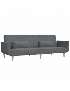 Divano Letto a 2 Posti con 2 Cuscini Grigio Chiaro in Tessuto 2