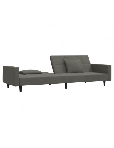 Divano Letto a 2 Posti con 2 Cuscini Grigio Scuro in Velluto