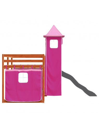 Letto a Castello con Scivolo e Tende Rosa 90x200 cm
