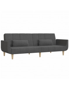 Divano Letto a 2 Posti con 2 Cuscini Grigio Scuro in Tessuto 2