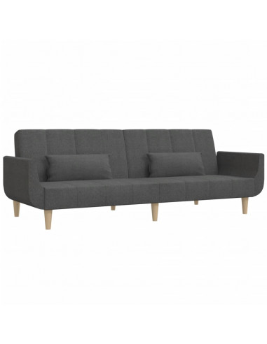 Divano Letto a 2 Posti con 2 Cuscini Grigio Scuro in Tessuto