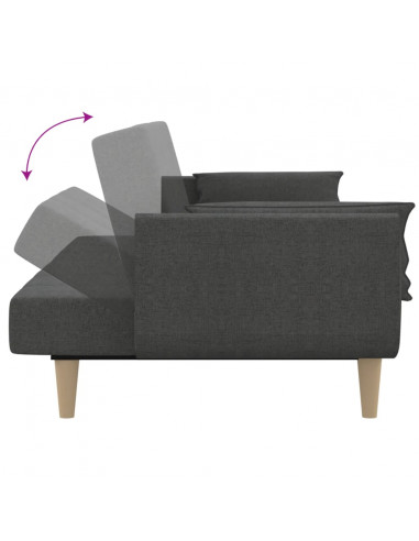 Divano Letto a 2 Posti con 2 Cuscini Grigio Scuro in Tessuto