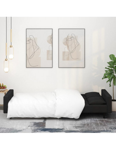 Divano Letto a 2 Posti con 2 Cuscini Nero in Velluto