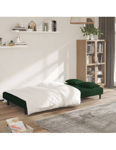 Divano Letto a 2 Posti con 2 Cuscini Verde Scuro in Velluto