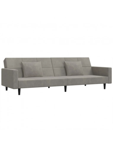 Divano Letto a 2 Posti con 2 Cuscini Grigio Chiaro in Velluto