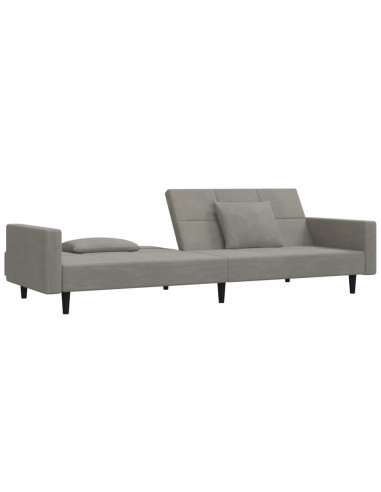Divano Letto a 2 Posti con 2 Cuscini Grigio Chiaro in Velluto
