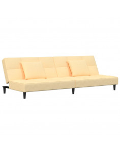 Divano Letto a 2 Posti con 2 Cuscini Crema in Velluto 2