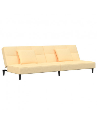 Divano Letto a 2 Posti con 2 Cuscini Crema in Velluto