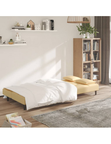 Divano Letto a 2 Posti con 2 Cuscini Crema in Velluto