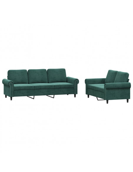 Set di Divani 2 pz con Cuscini Verde scuro in Velluto