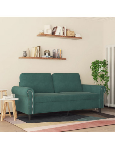 Divano a 2 Posti Verde Scuro 140 cm in Velluto