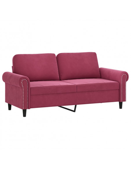 Set di Divani 2 pz con Cuscini Rosso Vino in Velluto