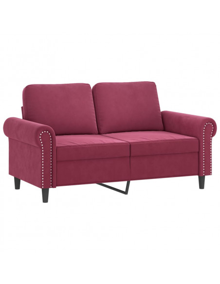 Set di Divani 2 pz con Cuscini Rosso Vino in Velluto