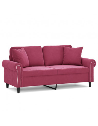 Divano a 2 Posti con Cuscini Rosso Vino 140 cm in Velluto
