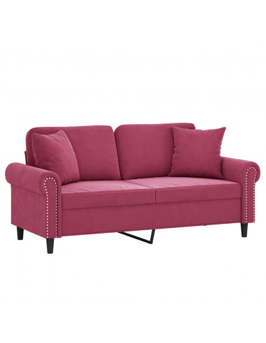 Divano a 2 Posti con Cuscini Rosso Vino 140 cm in Velluto