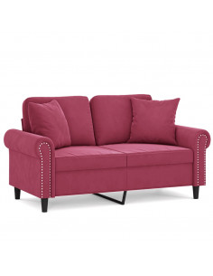 Divano a 2 Posti con Cuscini Rosso Vino 120 cm in Velluto 2
