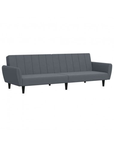 Divano Letto 2 Posti con Poggiapiedi Grigio Scuro in Velluto