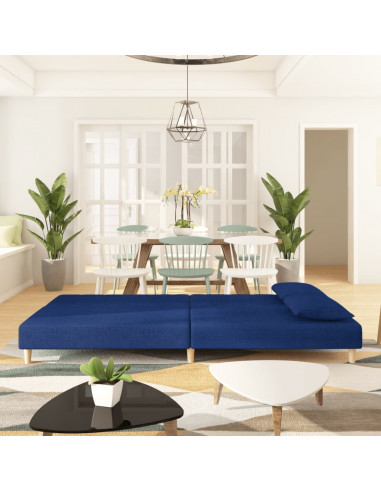 Divano Letto a 2 Posti con 2 Cuscini Blu in Tessuto