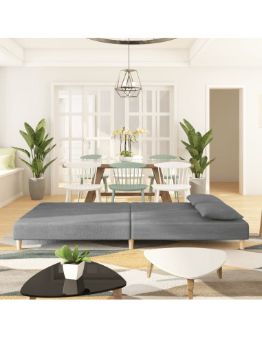 Divano Letto a 2 Posti con 2 Cuscini Grigio Chiaro in Tessuto