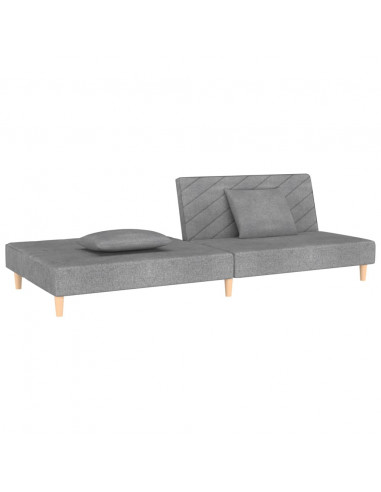 Divano Letto a 2 Posti con 2 Cuscini Grigio Chiaro in Tessuto