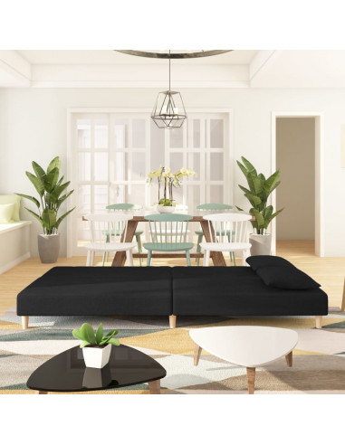 Divano Letto a 2 Posti con 2 Cuscini Nero in Tessuto
