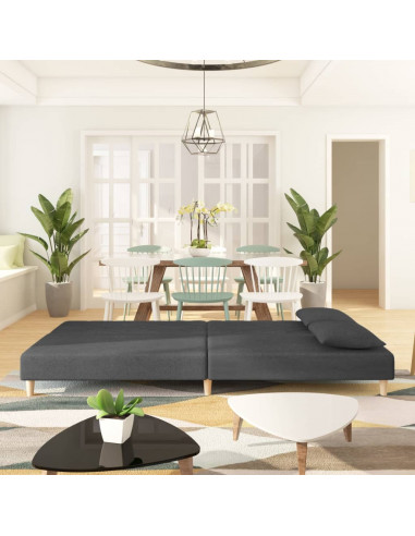 Divano Letto a 2 Posti con 2 Cuscini Grigio Scuro in Tessuto