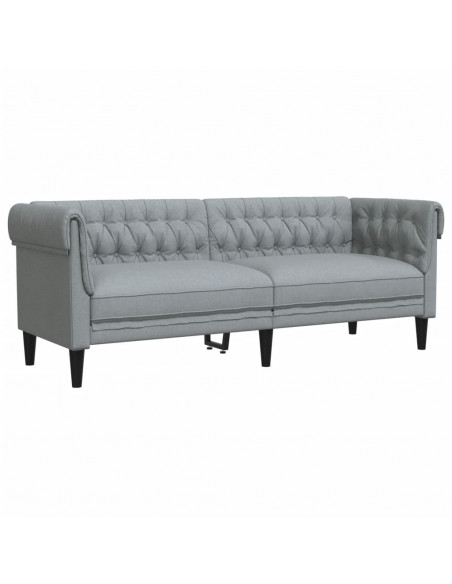 Divano Chesterfield a 3 Posti Grigio Chiaro in Tessuto