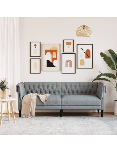 Divano Chesterfield a 3 Posti Grigio Chiaro in Tessuto