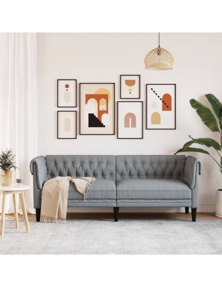 Divano Chesterfield a 3 Posti Grigio Chiaro in Tessuto