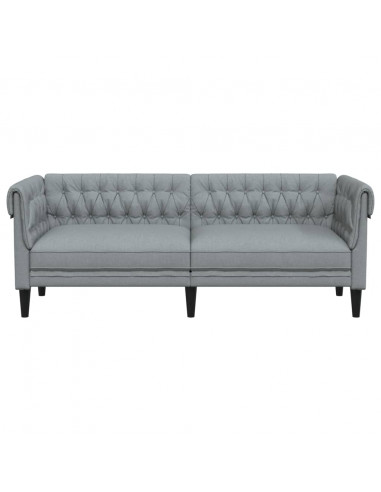 Divano Chesterfield a 3 Posti Grigio Chiaro in Tessuto