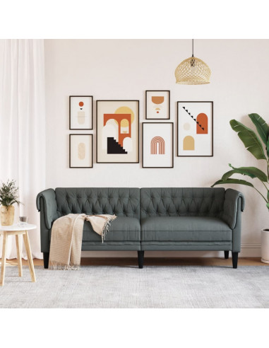 Divano Chesterfield a 3 Posti Grigio Scuro in Tessuto