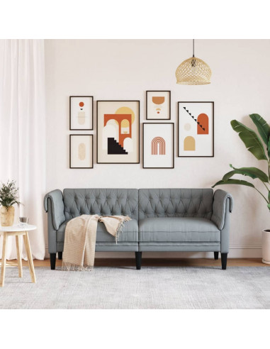 Divano Chesterfield a 2 Posti Grigio Chiaro in Tessuto